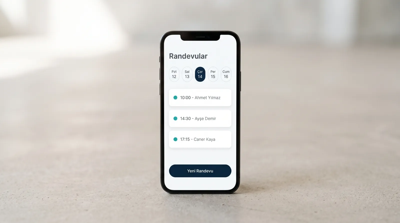An appointment app interface running on a phone