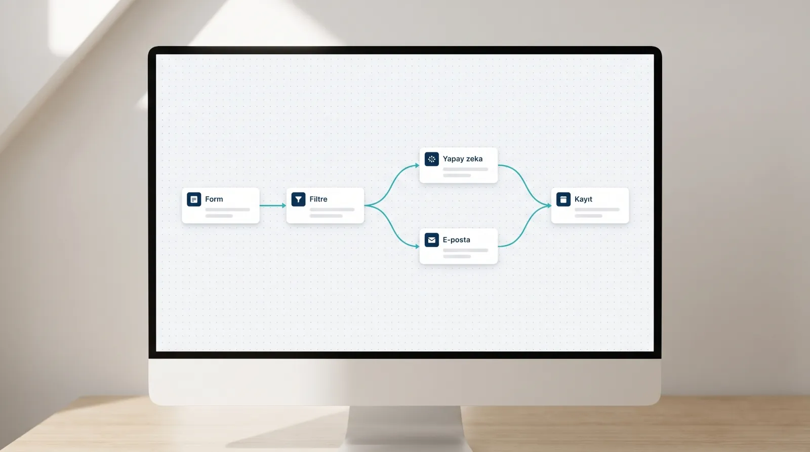 An automation flow of connected nodes on a screen